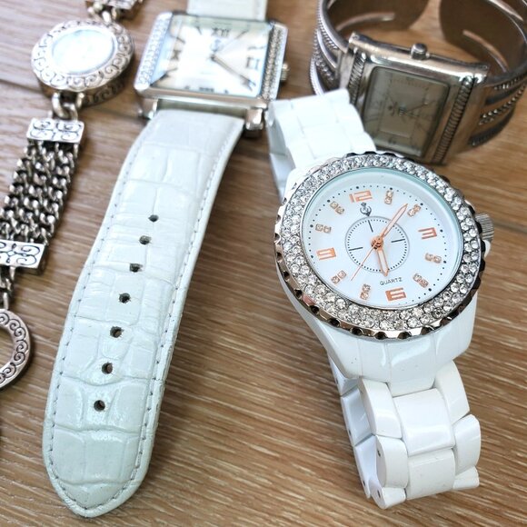 Lot PREMIER DESIGNS Jewelry Costume Fashion Silver Plated White 5 Watches READ main image 11